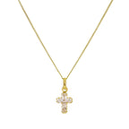 9 Karat Gold, kleine Zirkonia-Kristall-Kreuz-Anhänger-Halskette 16–20 Zoll