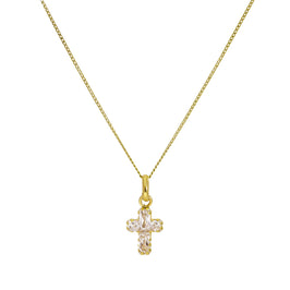 Halskette aus 9 Karat Gold mit kleinem Kreuz-Anhänger mit Zirkonia, 40 - 50 cm