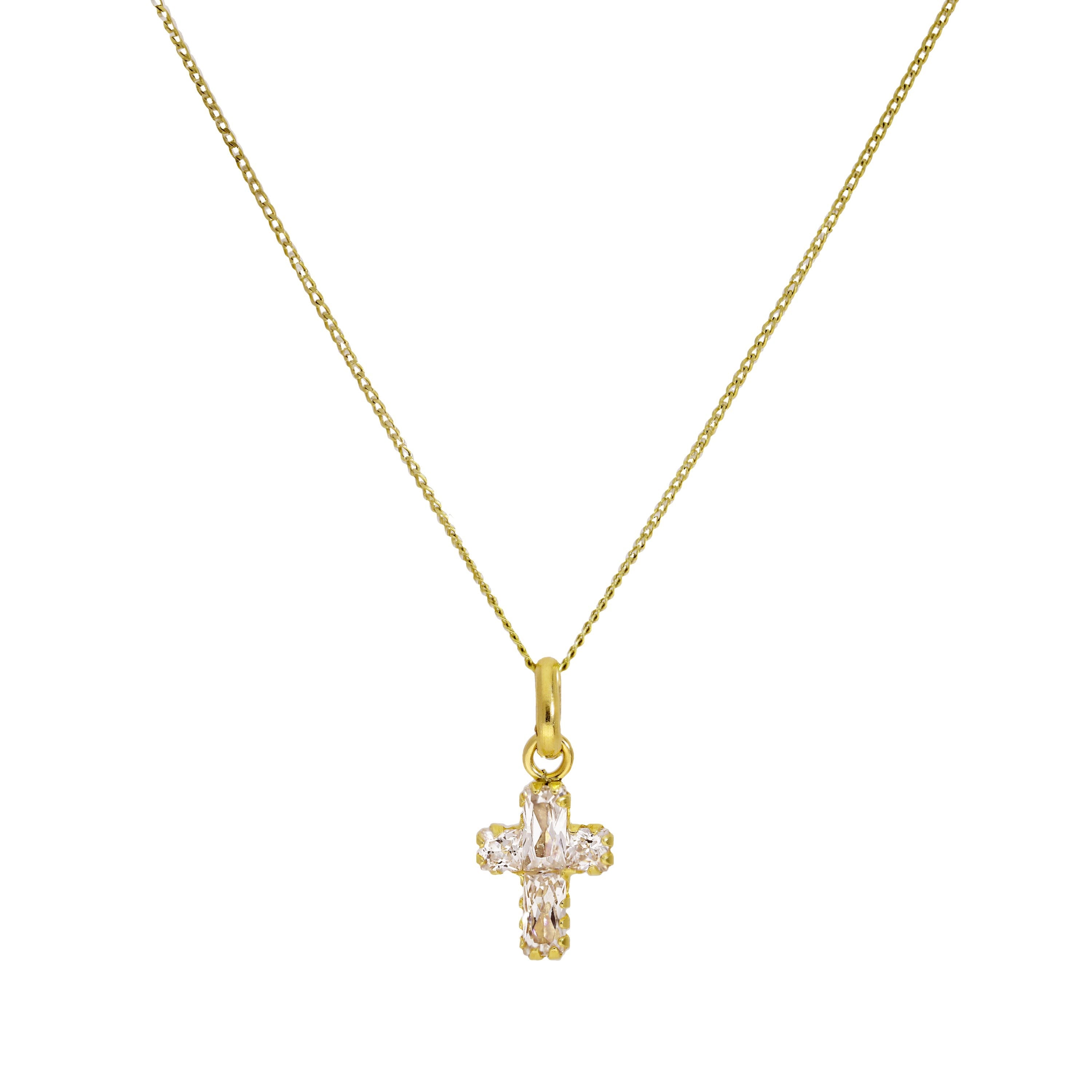 9 Karat Gold, kleine Zirkonia-Kristall-Kreuz-Anhänger-Halskette 16–20 Zoll