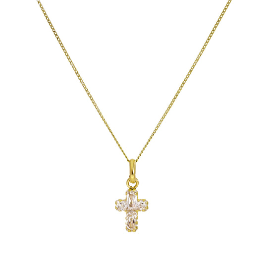 9 Karat Gold Klein CZ Kristall Kreuz Anhänger Halskette 40,5 - 51cm