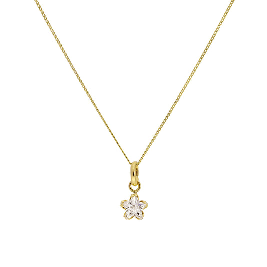 9ct Gold Small CZ Crystal Star Pendant Necklace 16 - 20 Inches