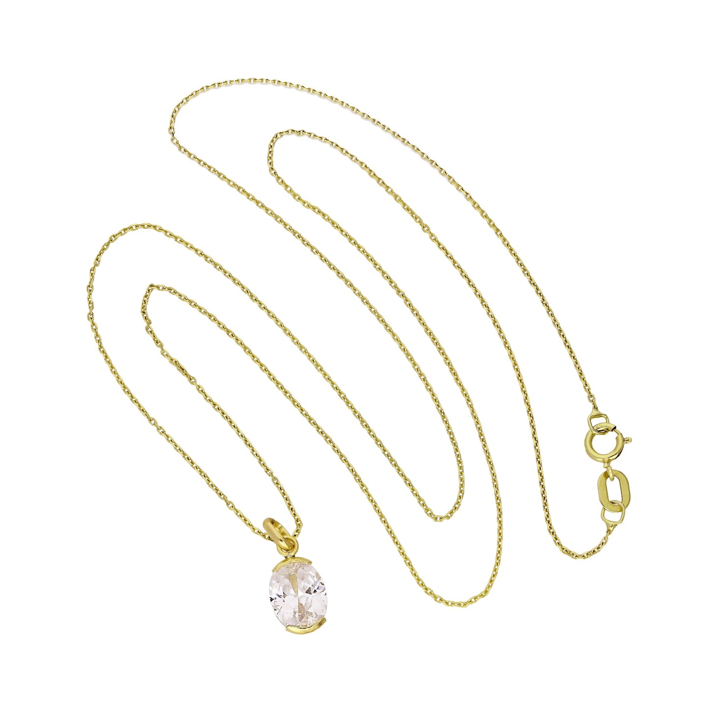 9 Karat Gold- und klarer CZ-Kristall-Ovalanhänger-Halskette, 16–20 Zoll