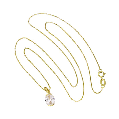 9 Karat Gold- und klarer CZ-Kristall-Ovalanhänger-Halskette, 16–20 Zoll