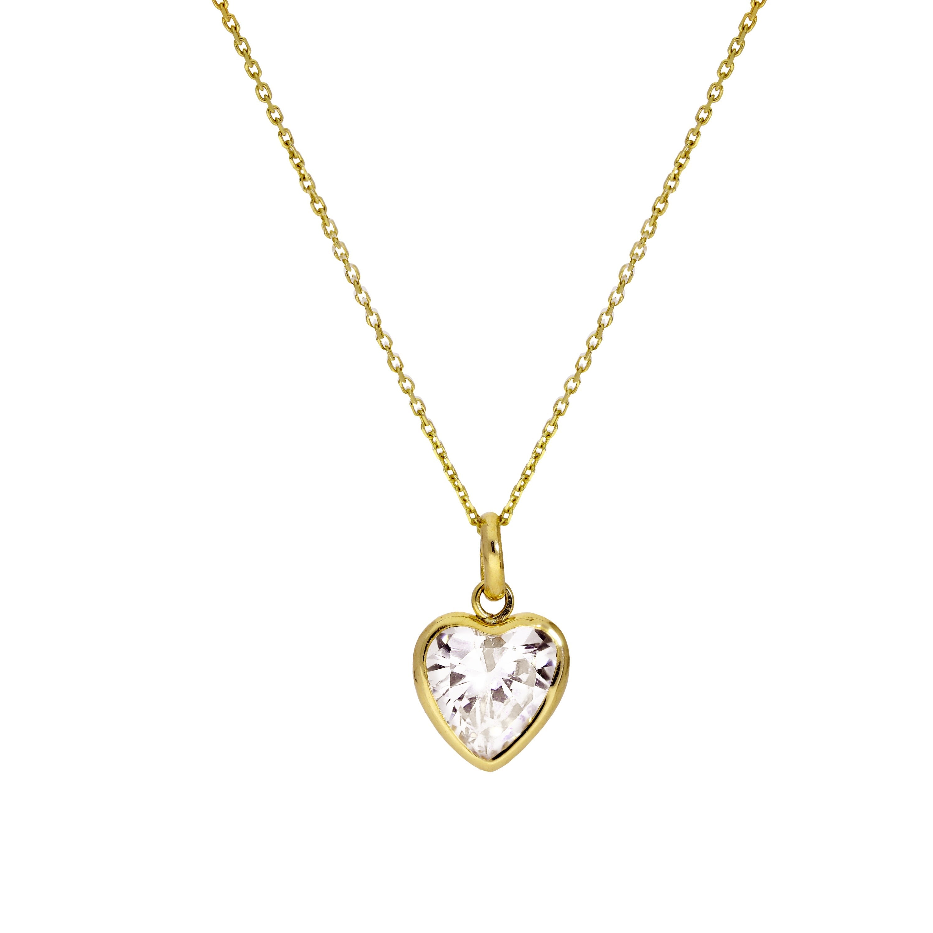 Halskette mit Herzanhänger aus 9 Karat Gold und klarem CZ-Kristall, 16–20 Zoll