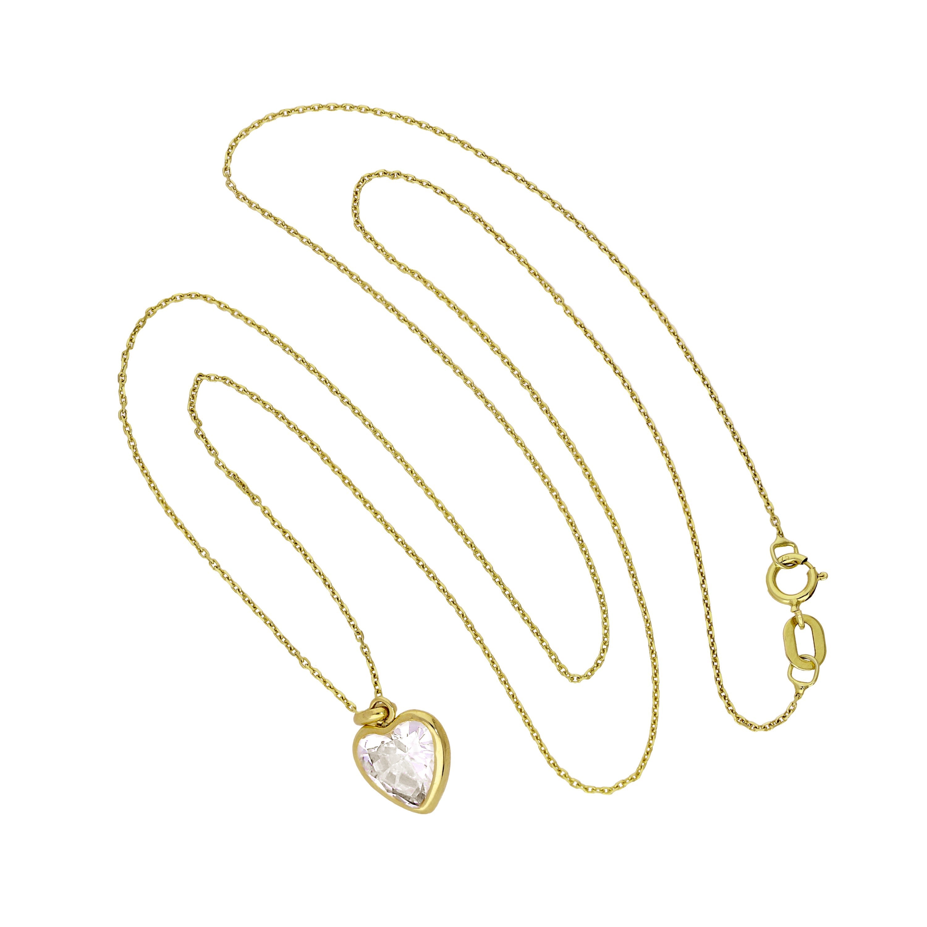 Halskette mit Herzanhänger aus 9 Karat Gold und klarem CZ-Kristall, 16–20 Zoll