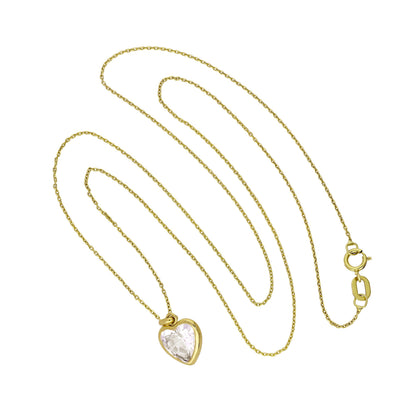 Halskette mit Herzanhänger aus 9 Karat Gold und klarem CZ-Kristall, 16–20 Zoll