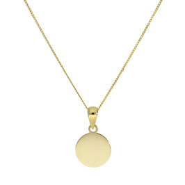 9 Karat Gold Gravierbar Rund Anhänger Halskette 40,5 - 51 cm Kette