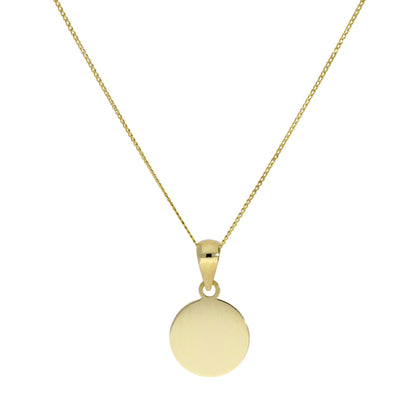 9 Karat Gold Gravierbar Rund Anhänger Halskette 40,5 - 51cm Kette