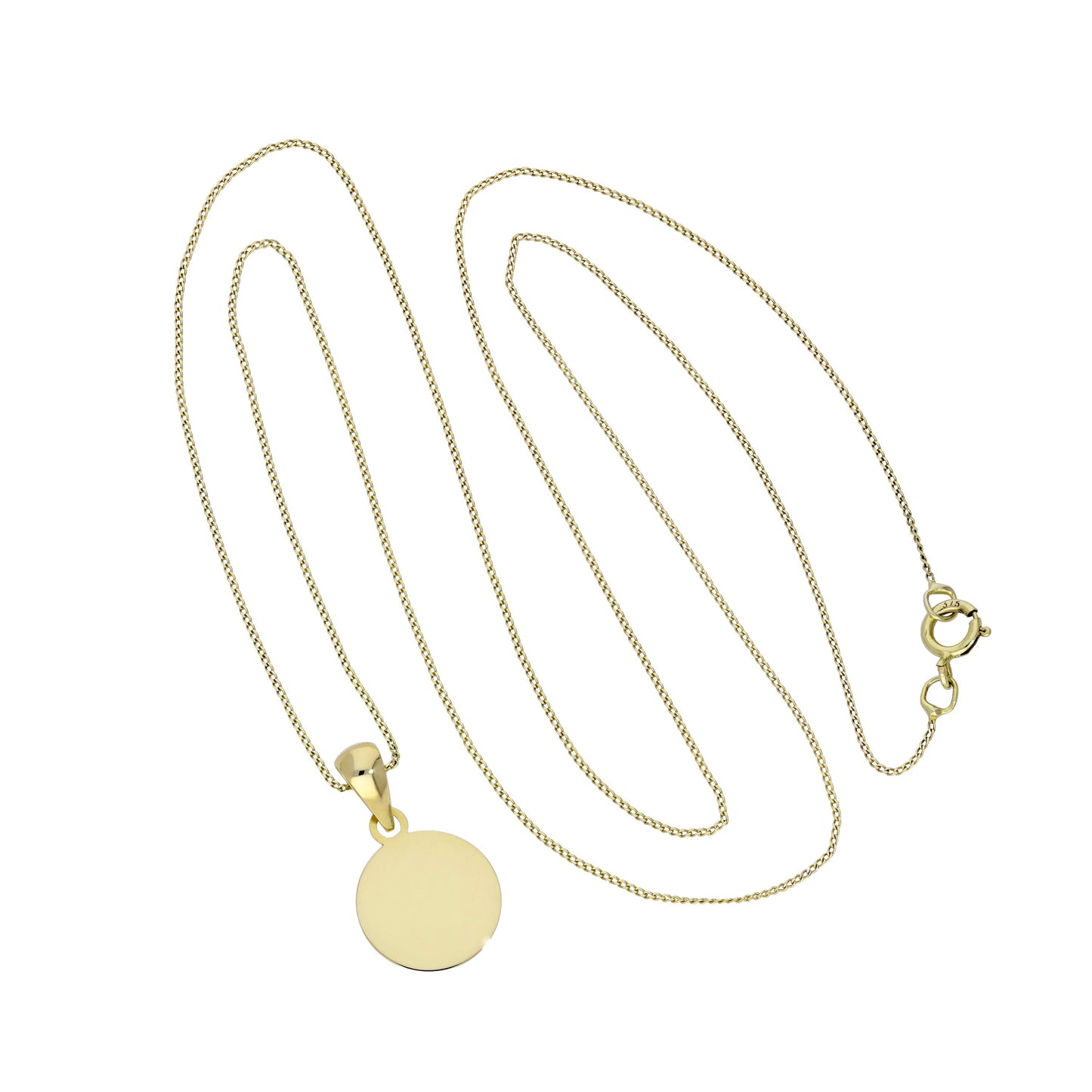 9 Karat Gold Gravierbar Rund Anhänger Halskette 40,5 - 51cm Kette