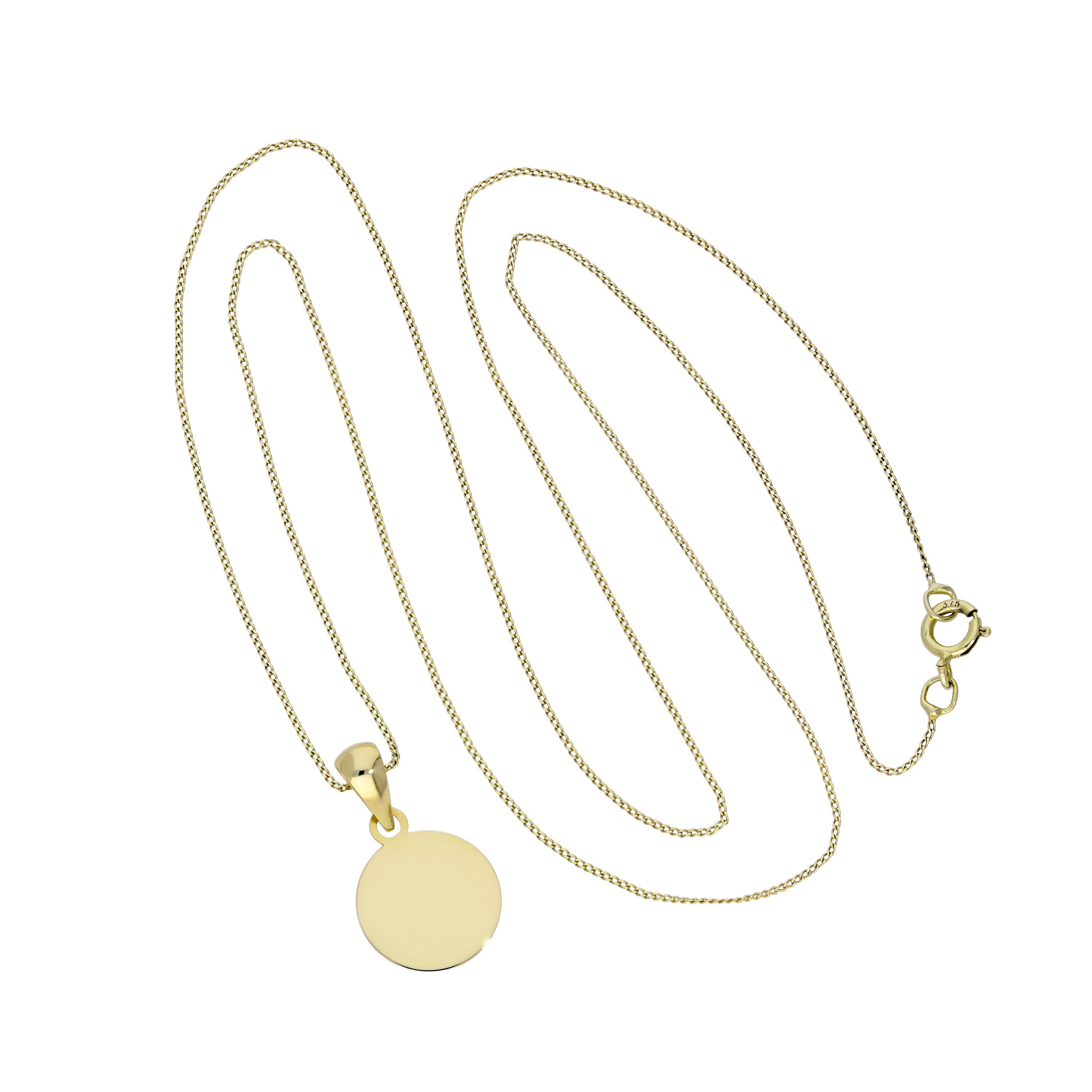 9 Karat Gold Gravierbar Rund Anhänger Halskette 40,5 - 51 cm Kette