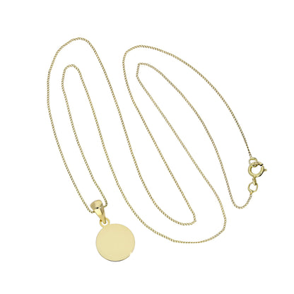 9 Karat Gold Gravierbar Rund Anhänger Halskette 40,5 - 51cm Kette