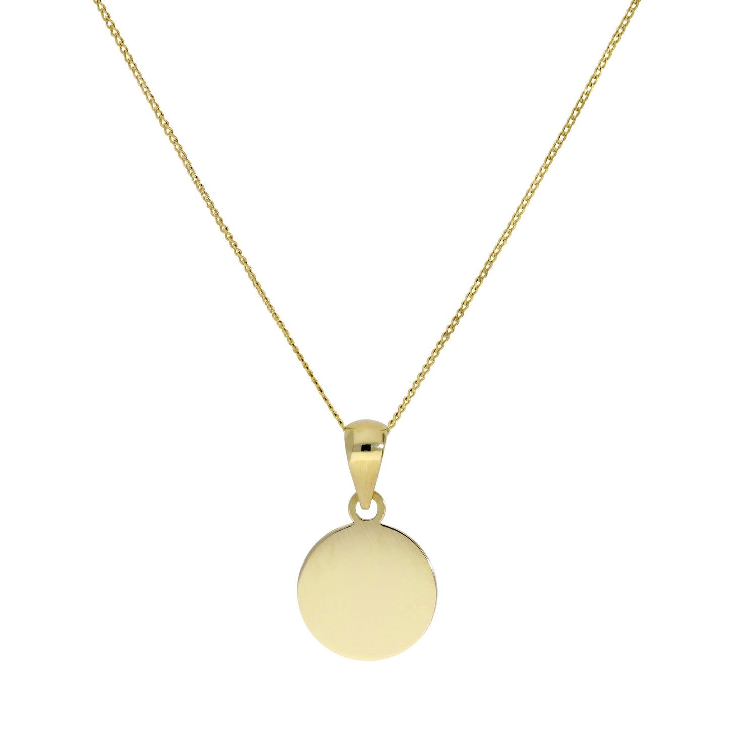 9ct Gold Engravable Round Pendant Necklace 16 - 20 Inches Chain