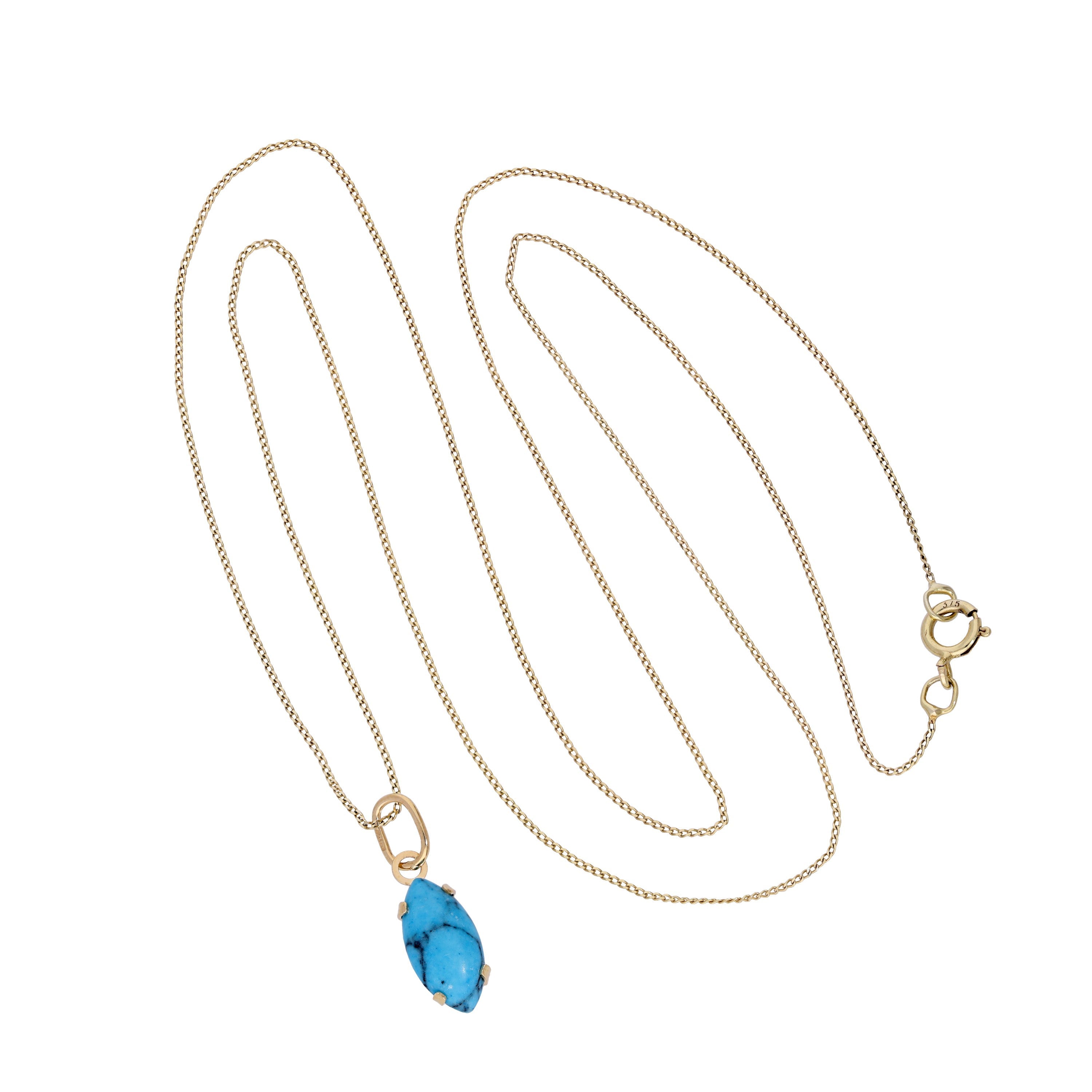 Halskette mit ovalem Anhänger aus 9 Karat Gold und Türkis, 40–50 cm
