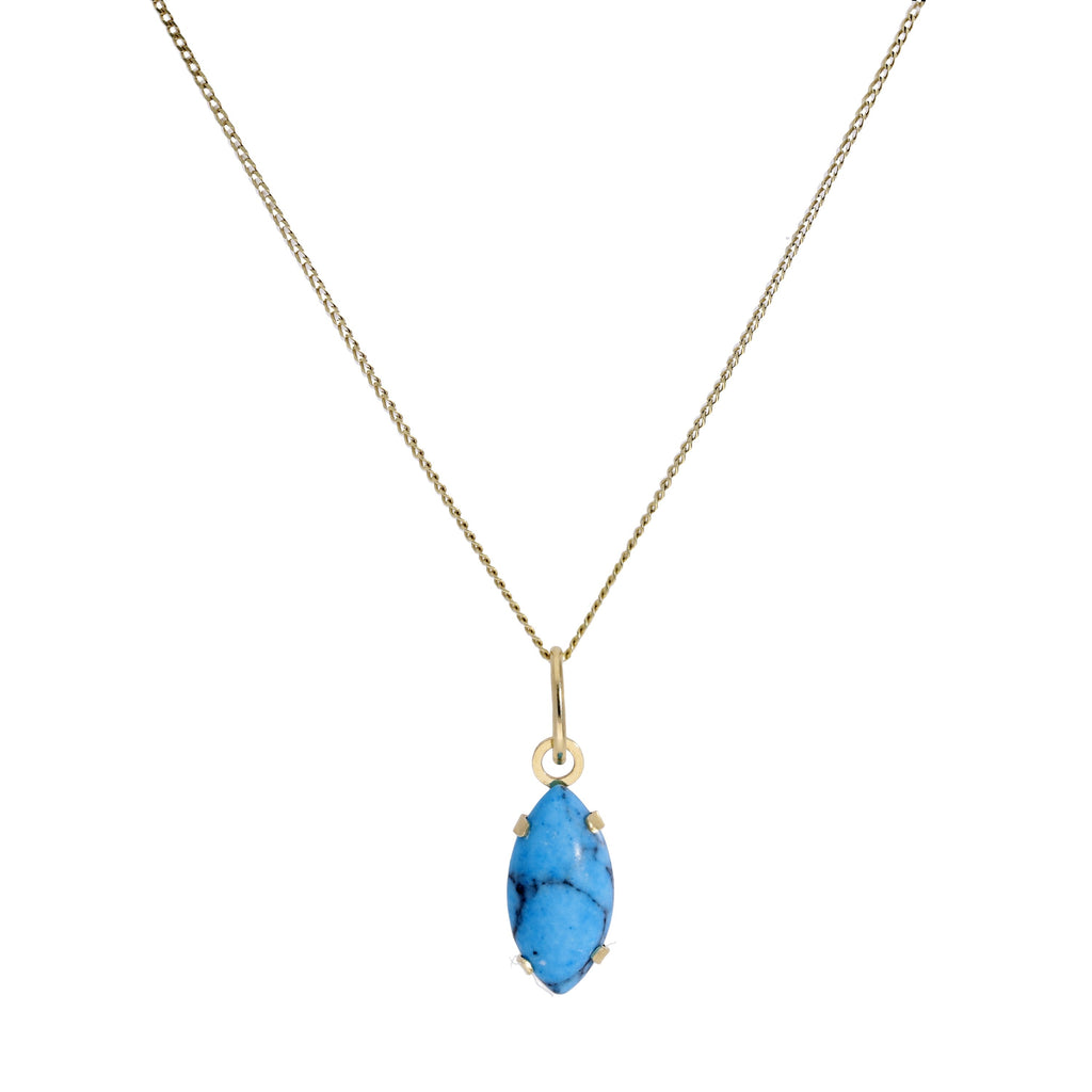 Halskette mit ovalem Anhänger aus 9 Karat Gold und Türkis, 40–50 cm