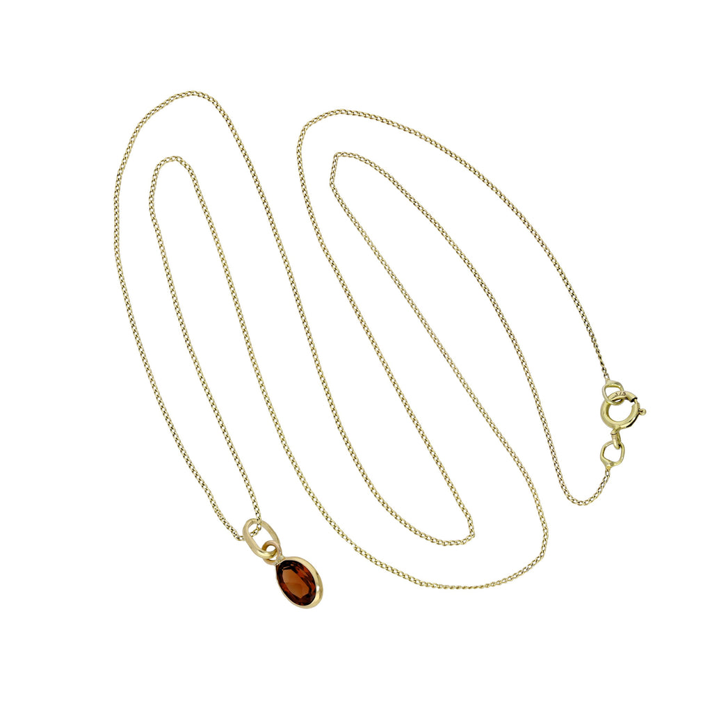 Halskette mit ovalem Anhänger aus 9 Karat Gold und Granat-CZ-Kristall, 40–50 cm