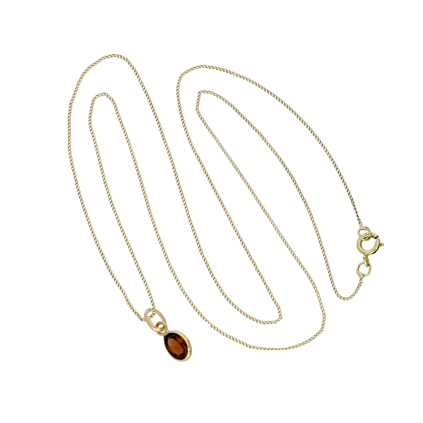 Halskette mit ovalem Anhänger aus 9 Karat Gold und Granat-CZ-Kristall, 40–50 cm