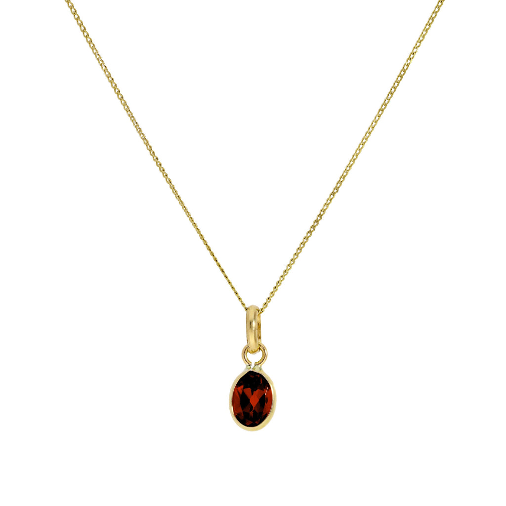 Halskette mit ovalem Anhänger aus 9 Karat Gold und Granat-CZ-Kristall, 40–50 cm