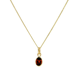 Halskette mit ovalem Anhänger aus 9 Karat Gold und Granat-CZ-Kristall, 40–50 cm