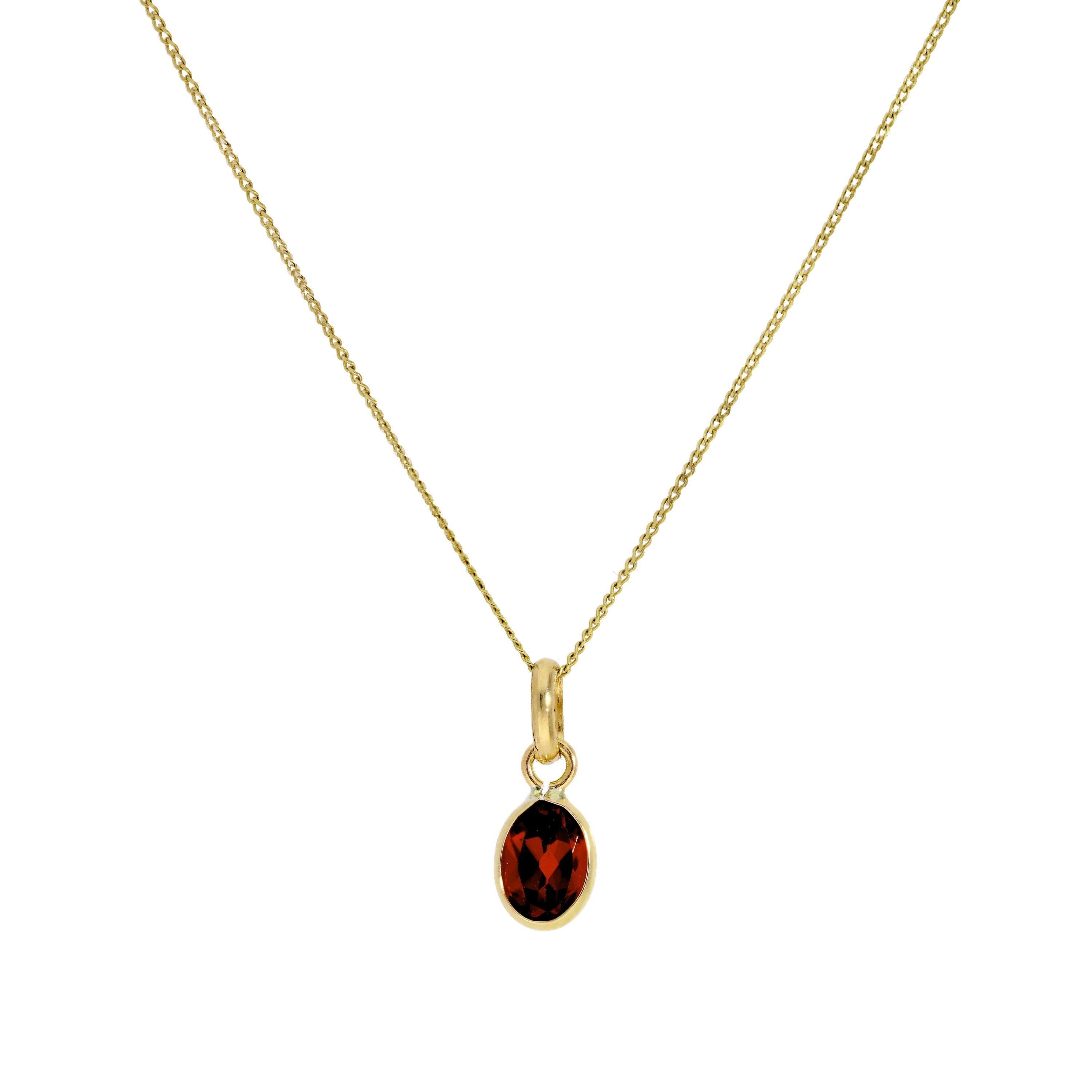 Halskette mit ovalem Anhänger aus 9 Karat Gold und Granat-CZ-Kristall, 40–50 cm