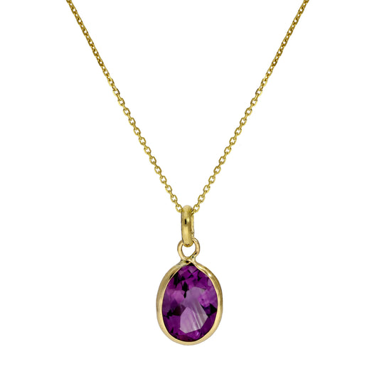 9 Karat Gold & Amethyst CZ Kristall Oval Anhänger Halskette 40,5 - 51cm