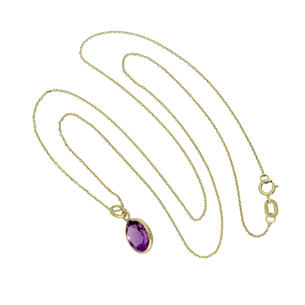 9 Karat Gold & Amethyst CZ Kristall Oval Anhänger Halskette 40,5 - 51 cm