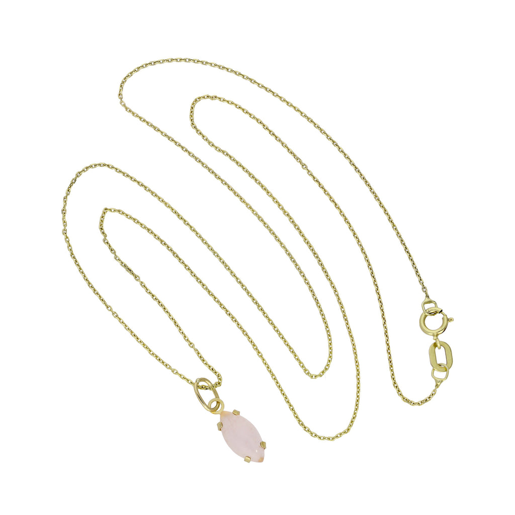 Halskette mit ovalem Anhänger aus 9 Karat Gold und Rosenquarz-CZ-Kristall, 40–50 cm