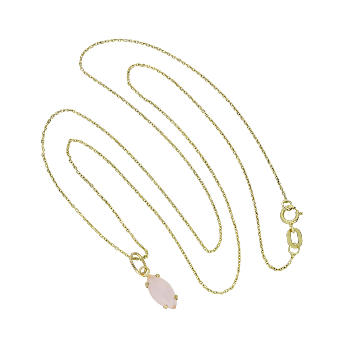 Halskette mit ovalem Anhänger aus 9 Karat Gold und Rosenquarz-CZ-Kristall, 40–50 cm