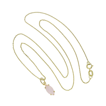 Halskette mit ovalem Anhänger aus 9 Karat Gold und Rosenquarz-CZ-Kristall, 16–20 Zoll