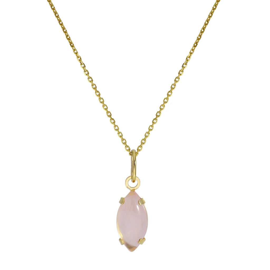 Halskette mit ovalem Anhänger aus 9 Karat Gold und Rosenquarz-CZ-Kristall, 40–50 cm