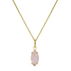 Halskette mit ovalem Anhänger aus 9 Karat Gold und Rosenquarz-CZ-Kristall, 40–50 cm