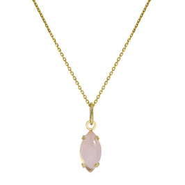 Halskette mit ovalem Anhänger aus 9 Karat Gold und Rosenquarz-CZ-Kristall, 40–50 cm