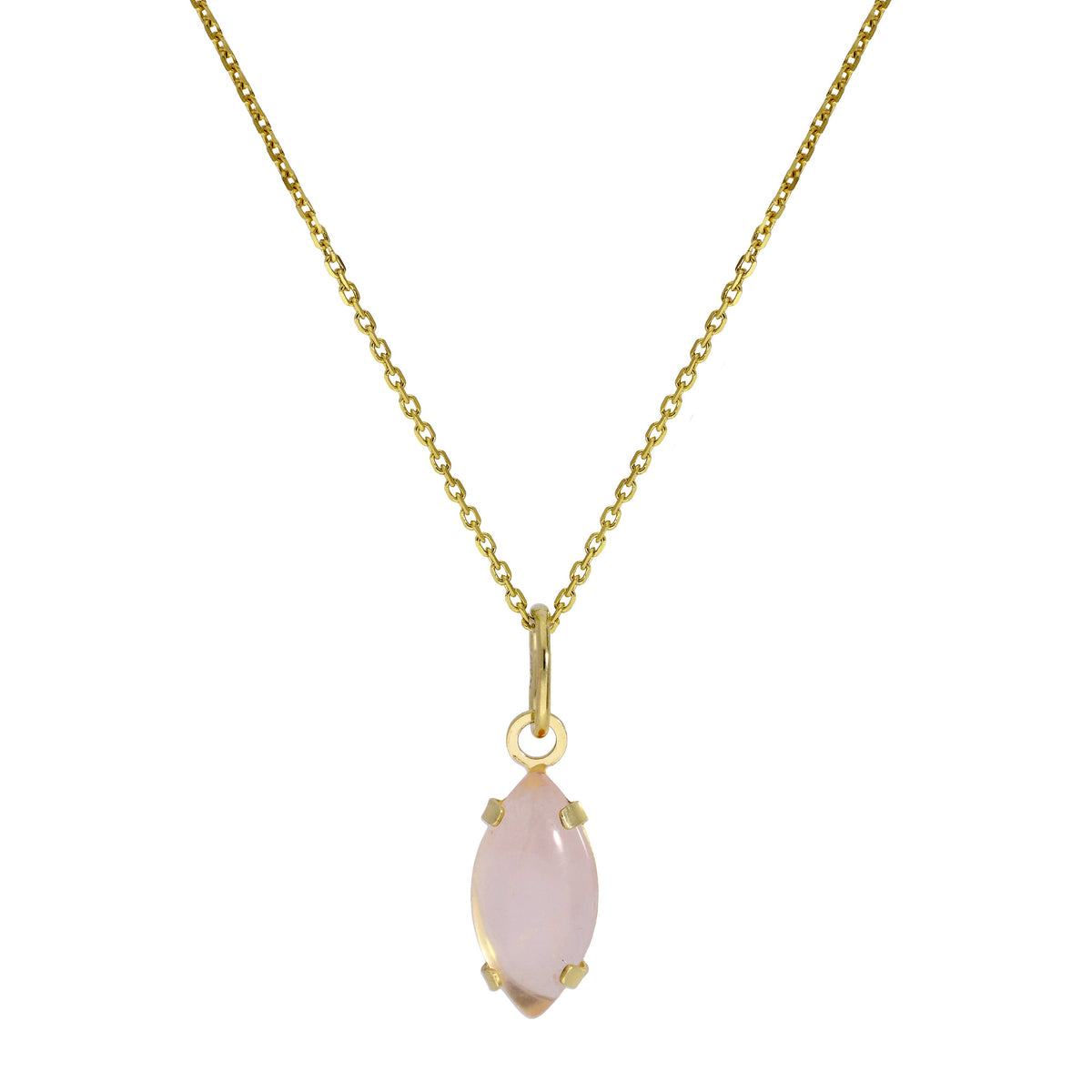 Halskette mit ovalem Anhänger aus 9 Karat Gold und Rosenquarz-CZ-Kristall, 40–50 cm