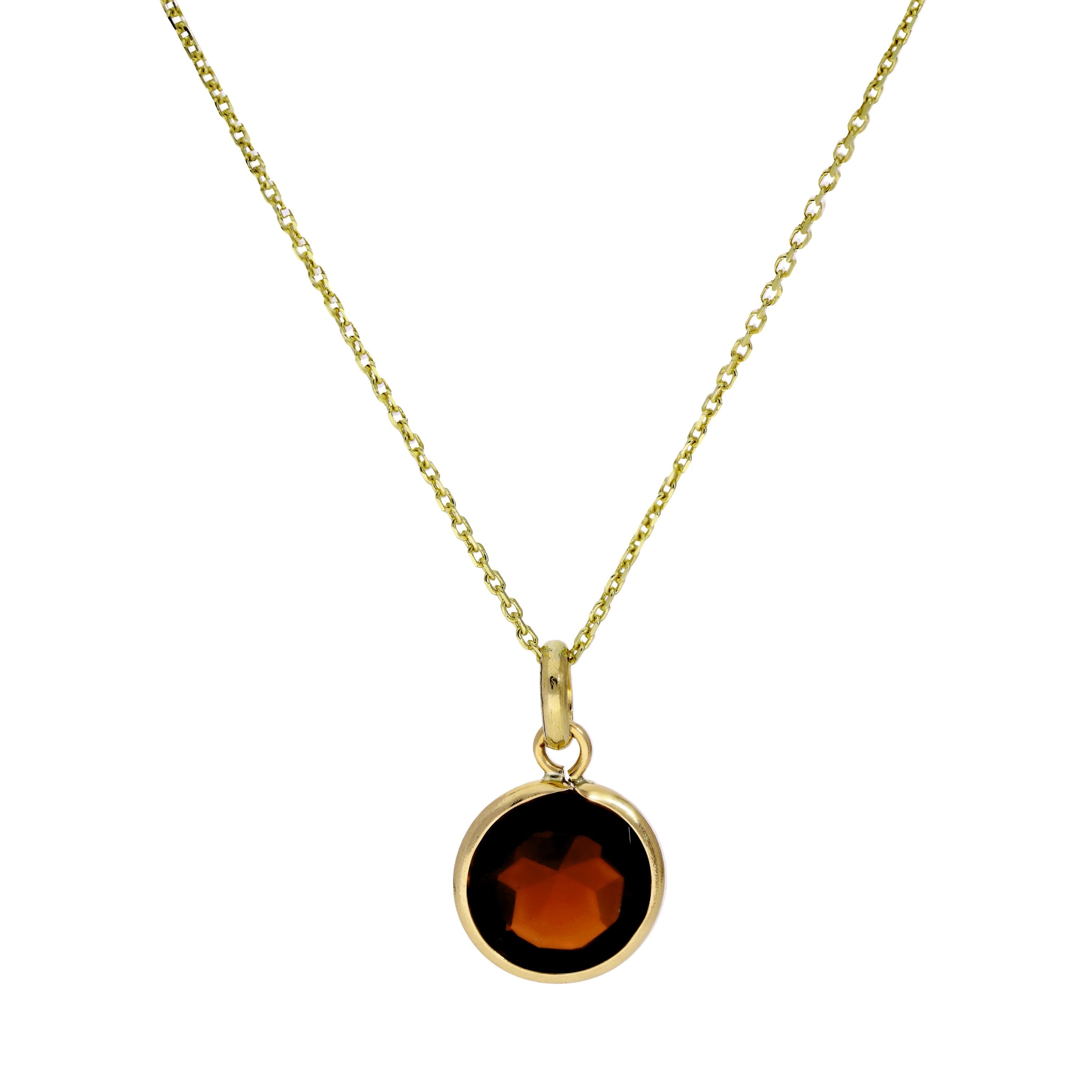 Halskette mit rundem Anhänger aus 9 Karat Gold und Granat-CZ, 16–20 Zoll