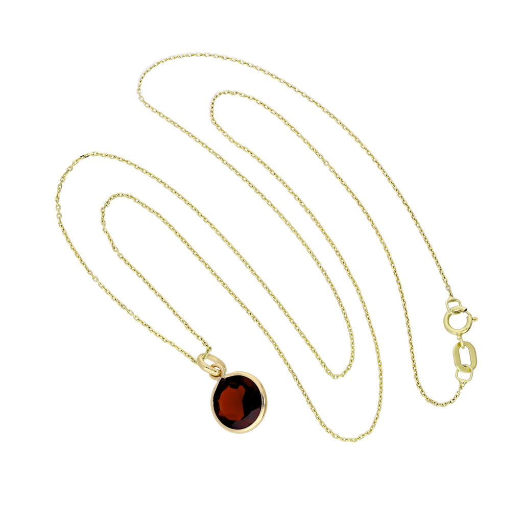 Halskette mit rundem Anhänger aus 9 Karat Gold und Granat-CZ, 16–20 Zoll