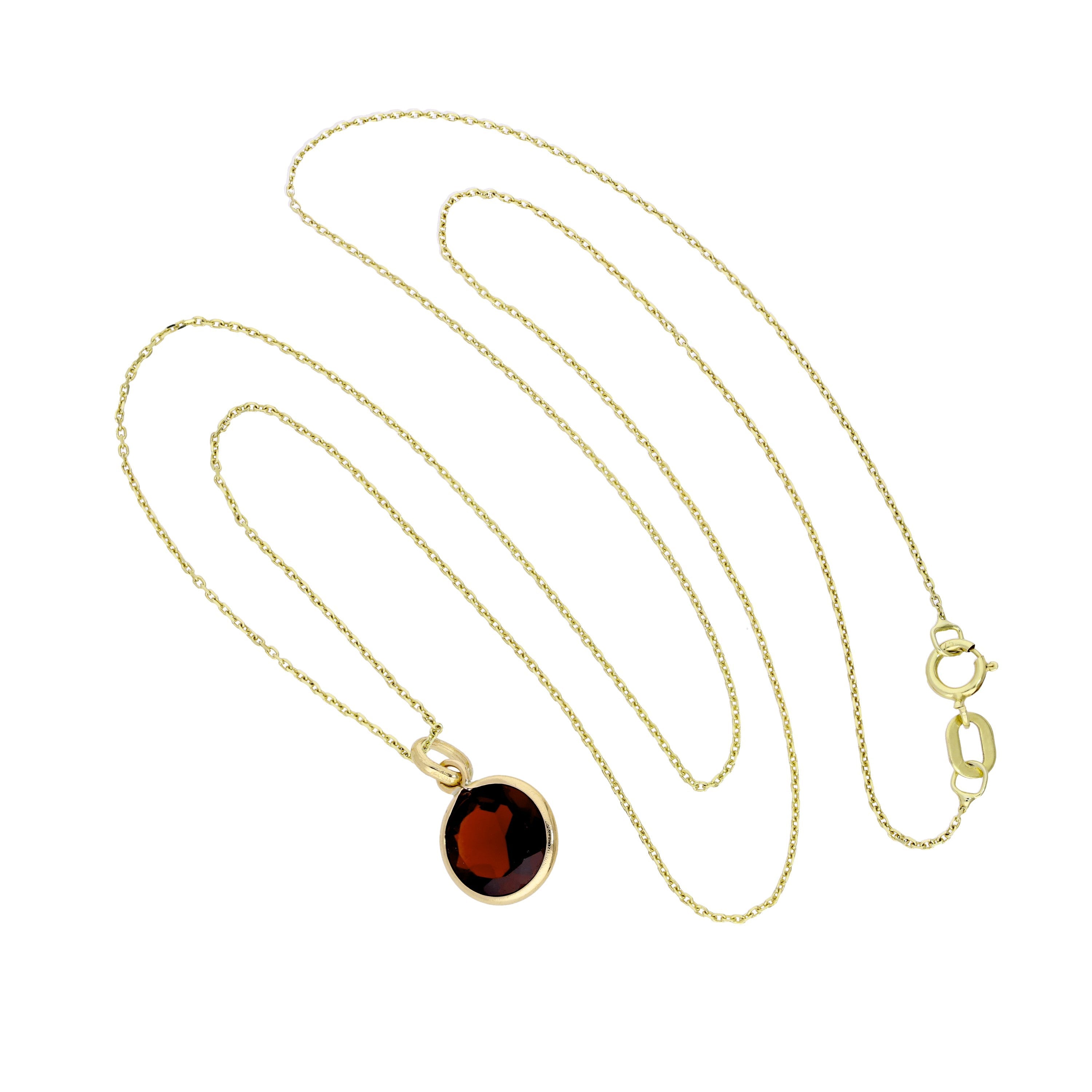 Halskette mit rundem Anhänger aus 9 Karat Gold und Granat-CZ, 16–20 Zoll
