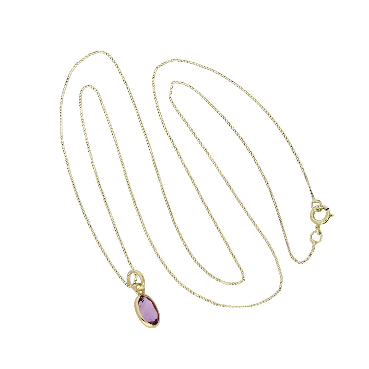 Halskette mit ovalem Anhänger aus 9 Karat Gold und Amethyst-CZ, 40–50 cm