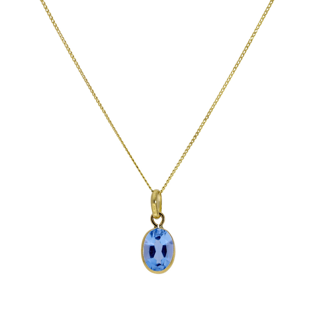 Halskette mit ovalem Anhänger aus 9 Karat Gold und Aquamarin-CZ, 40–50 cm
