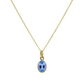 Halskette mit ovalem Anhänger aus 9 Karat Gold und Aquamarin-CZ, 40–50 cm