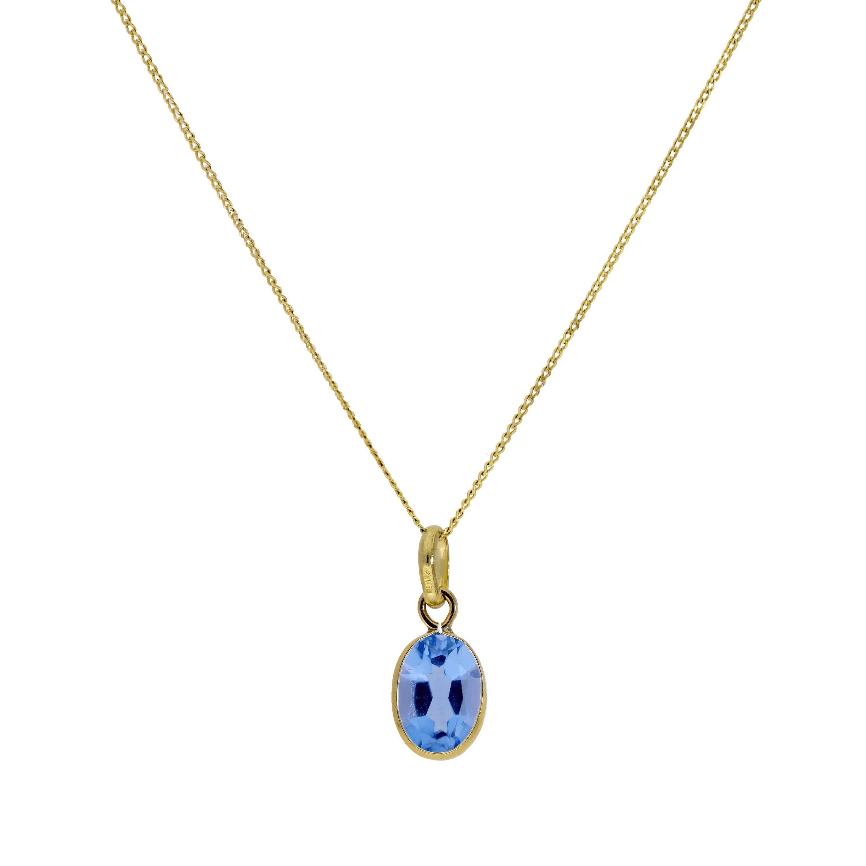 Halskette mit ovalem Anhänger aus 9 Karat Gold und Aquamarin-CZ, 40–50 cm
