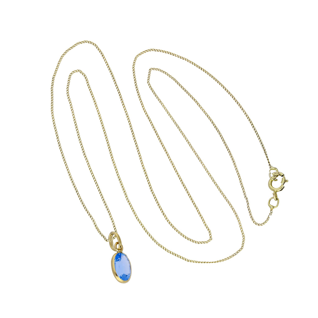 Halskette mit ovalem Anhänger aus 9 Karat Gold und Aquamarin-CZ, 40–50 cm