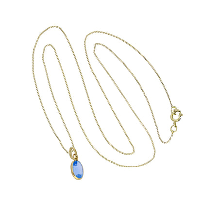 Halskette mit ovalem Anhänger aus 9 Karat Gold und Aquamarin-CZ, 40–50 cm