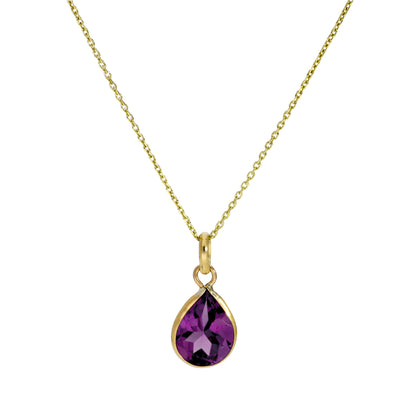 Halskette mit tropfenförmigem Anhänger aus 9 Karat Gold und Amethyst-CZ-Kristall, 16–20 Zoll