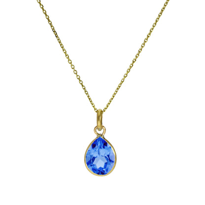 9ct Gold & Aquamarine CZ Crystal Teardrop Pendant Necklace 16 - 20 Inches