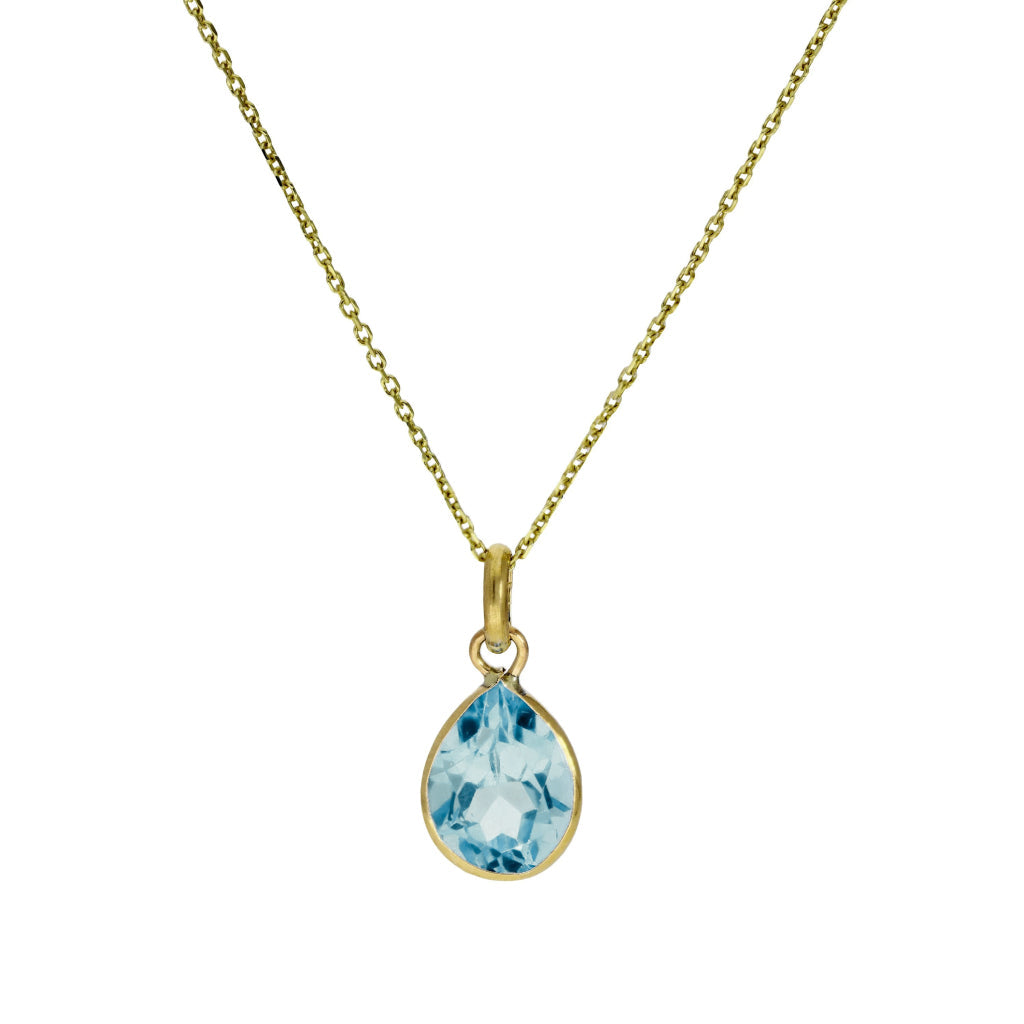 Halskette mit tropfenförmigem Anhänger aus 9 Karat Gold und Aquamarin-CZ-Kristall, 40–50 cm
