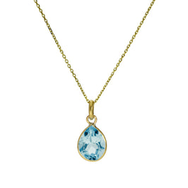Halskette mit tropfenförmigem Anhänger aus 9 Karat Gold und Aquamarin-CZ-Kristall, 40–50 cm