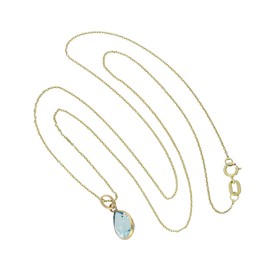 Halskette mit tropfenförmigem Anhänger aus 9 Karat Gold und Aquamarin-CZ-Kristall, 40–50 cm