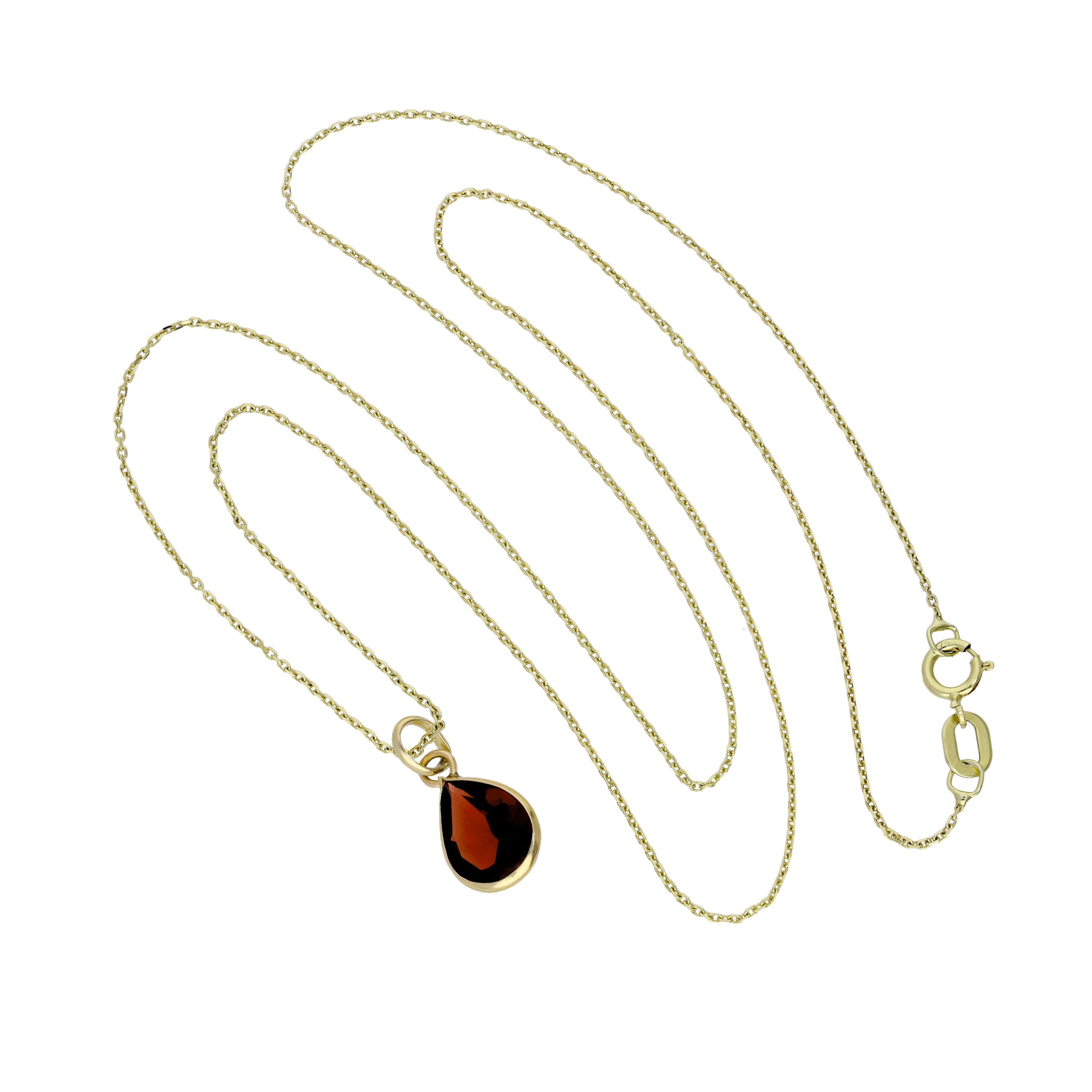 9 Karat Gold & Granat CZ Kristall Tränentropfen Anhänger Halskette 40,5 - 51 cm