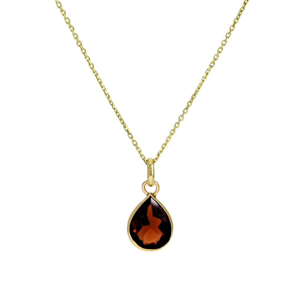 Halskette aus 9 Karat Gold mit Tropfenanhänger aus Granat-Zirkonia, 40 - 50 cm