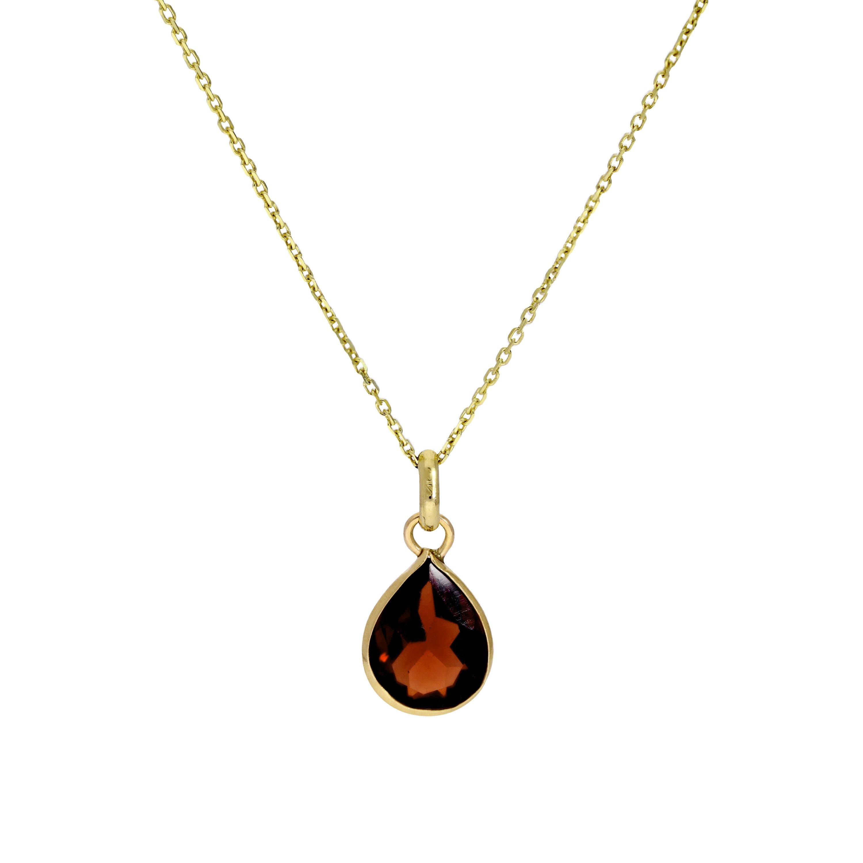 9 Karat Gold & Granat CZ Kristall Tränentropfen Anhänger Halskette 40,5 - 51 cm