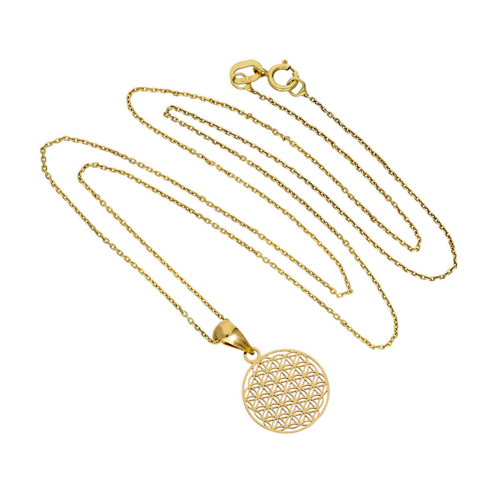 Halskette aus 9 Karat Gold mit Stern-Anhänger Blume des Lebens, 40 - 50 cm